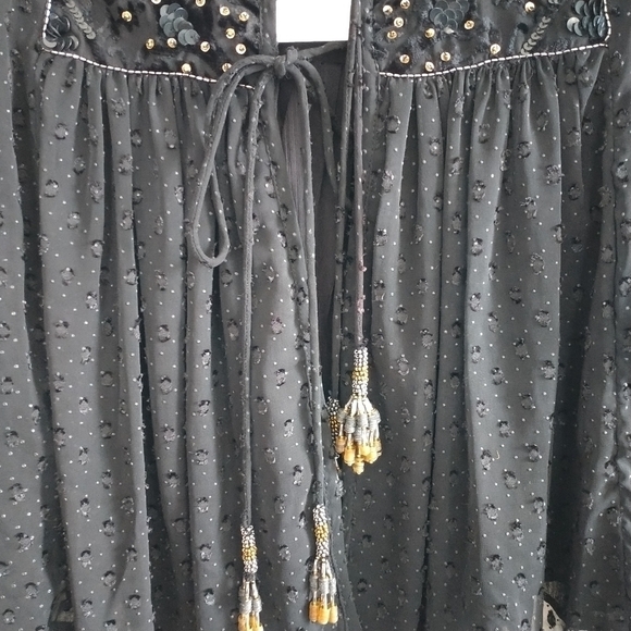 Zara Plumetis Black Jacket w Sequins and Beaded Tassels XS - Picture 12 of 12